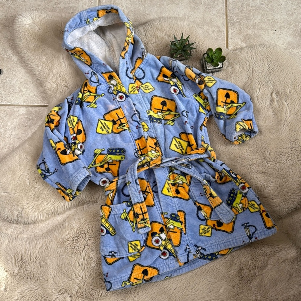 Bratz Kids Robe Construction Themed Blue Orange Yellow Cotton Size Large